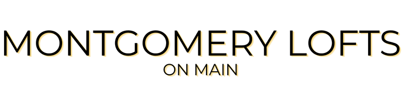 The image displays the text "MONTGOMERY LOFTS ON MAIN" in a stylized font.